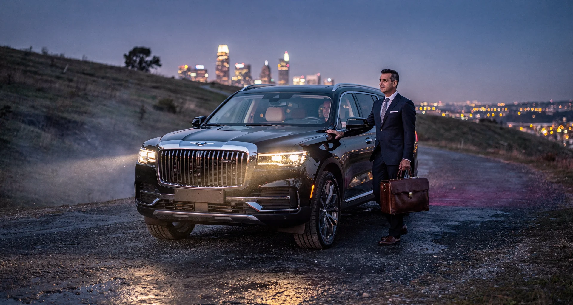 Luxury executive SUV fleet specifications - Extended capacity black luxury SUV three-quarter view